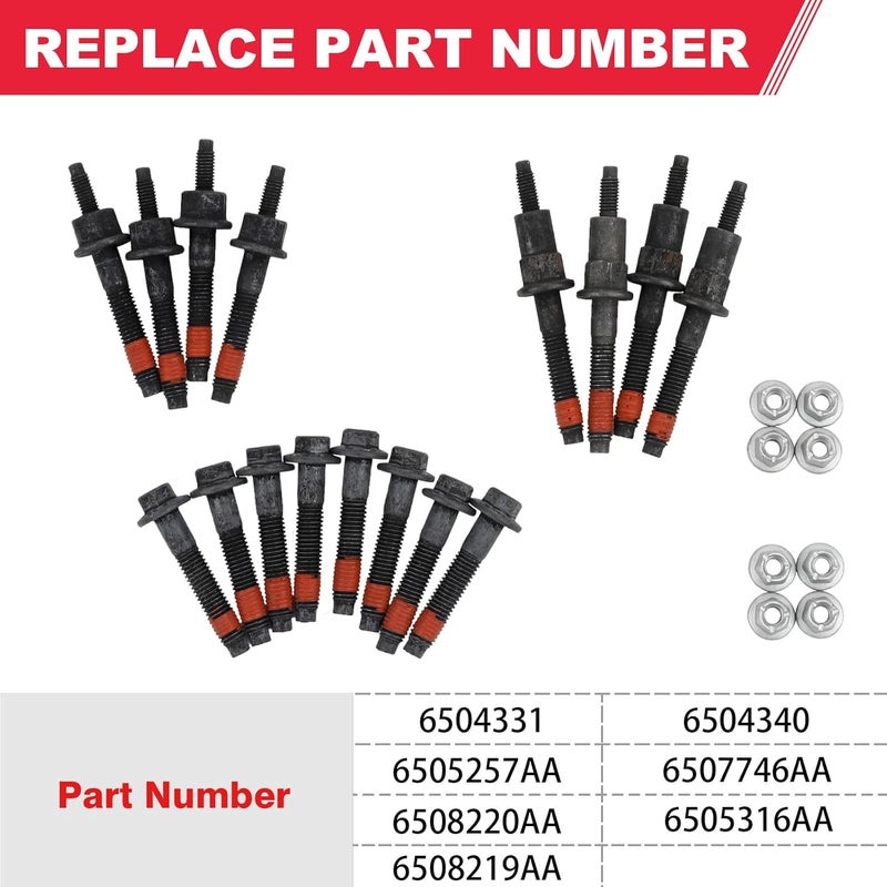 Fitede Exhaust Manifold Hardware Kit Fits for Dodge Dakota Durango Ram 1500 Chrysler Jeep Grand Cherokee Replaces# 6505257AA 6504331 Exhaust Manifold Bolt & Stud Nut Set - Image 2